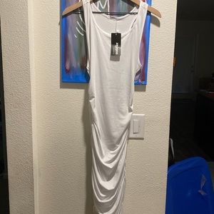 White Ruched Tank Dress